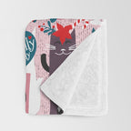 Feline Christmas vibes // pastel pink background green fuchsia pink white and black kittens Throw Blanket Gallery Image 3