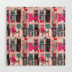 Feline Christmas vibes // pastel pink background green fuchsia pink white and black kittens Wood Wall Art Gallery Image 1