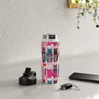 Feline Christmas vibes // pastel pink background green fuchsia pink white and black kittens Water Bottle Gallery Image 4