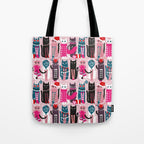 Feline Christmas vibes // pastel pink background green fuchsia pink white and black kittens Tote Bag Gallery Image 1
