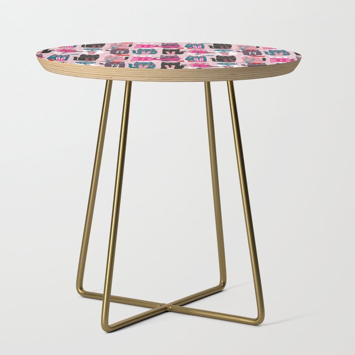 Feline Christmas vibes // pastel pink background green fuchsia pink white and black kittens Side Table Gallery Image 1