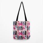 Feline Christmas vibes // pastel pink background green fuchsia pink white and black kittens Tote Bag Gallery Image 2