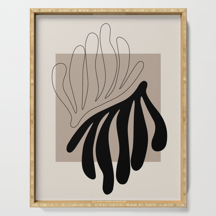 Matisse line leaf poster, abstract modern art, framed matisse print, eclectic plant wall decor Serving Tray Gallery Image 1
