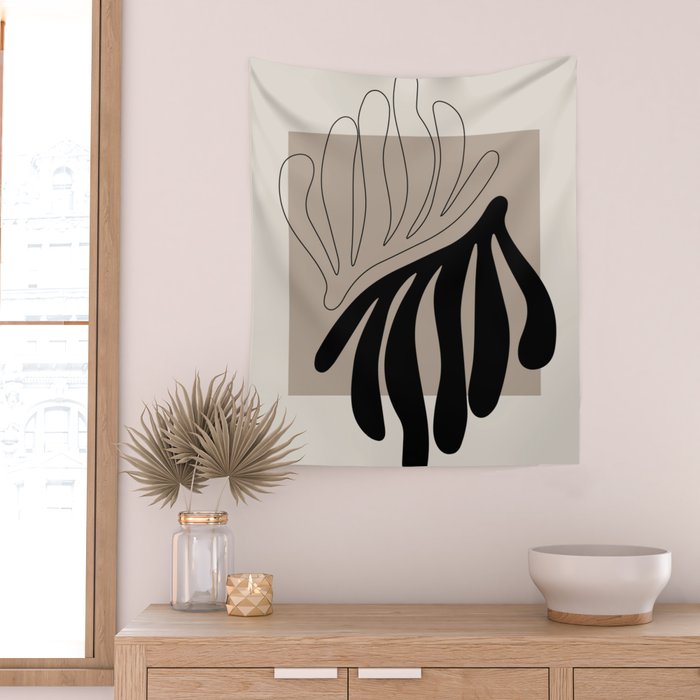 Matisse line leaf poster, abstract modern art, framed matisse print, eclectic plant wall decor Wall Tapestry Gallery Image 2