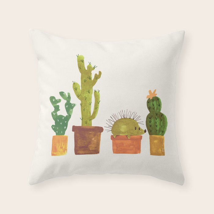 Hedgehog and Cactus (incognito) Throw Pillow Gallery Image 6