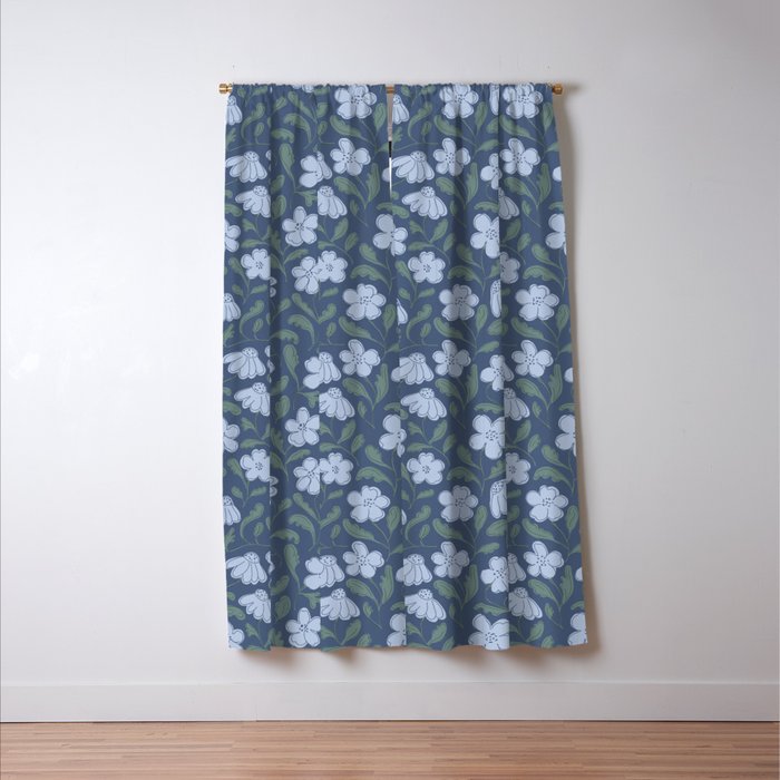 Moody Botanical Blooms on Slate Blue Window Curtain Gallery Image 3