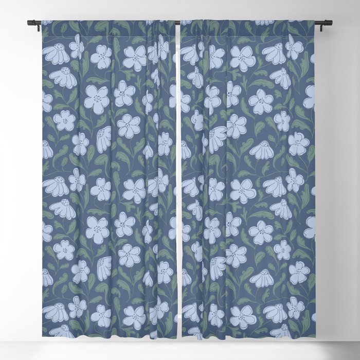 Moody Botanical Blooms on Slate Blue Window Curtain Gallery Image 1