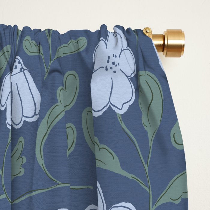 Moody Botanical Blooms on Slate Blue Window Curtain Gallery Image 2