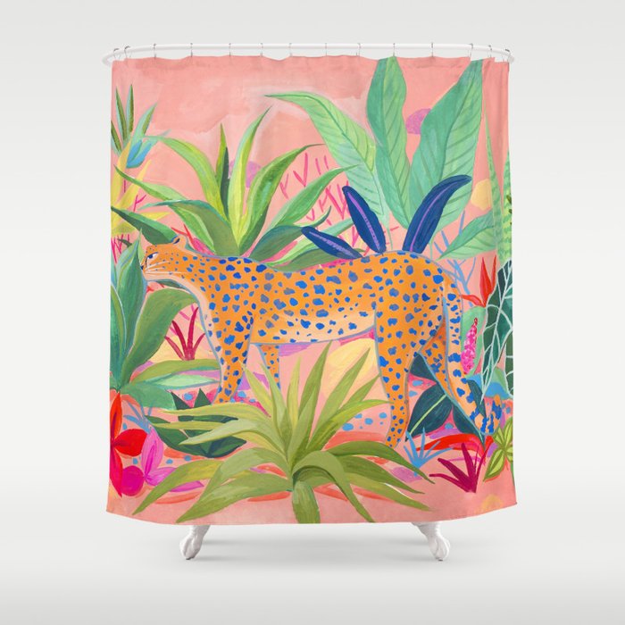 Leopard in Succulent Garden Shower Curtain Gallery Image 1