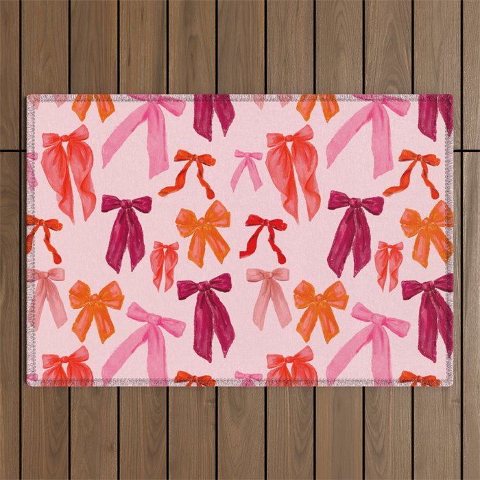 Vibrant Red Watercolor Bow  Outdoor Rug Gallery Image 1
