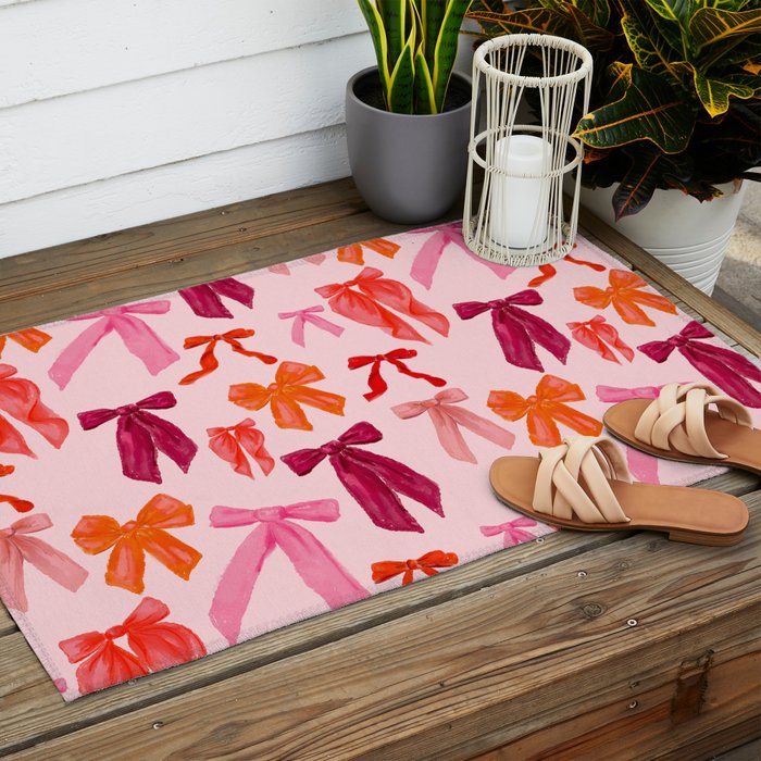 Vibrant Red Watercolor Bow  Outdoor Rug Gallery Image 2