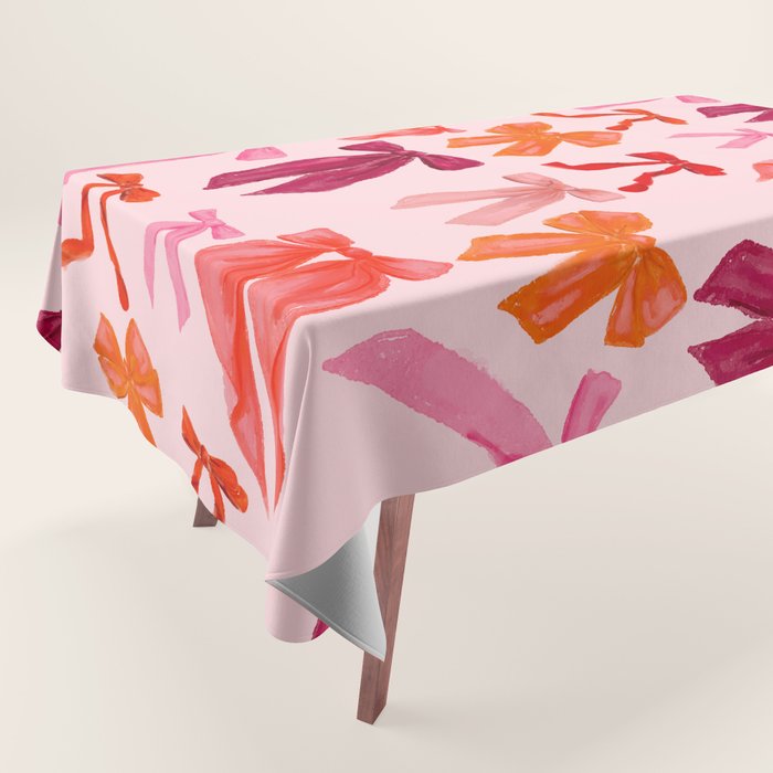Vibrant Red Watercolor Bow  Tablecloth Gallery Image 1