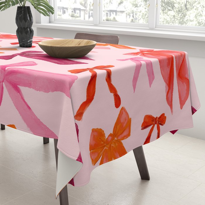 Vibrant Red Watercolor Bow  Tablecloth Gallery Image 3