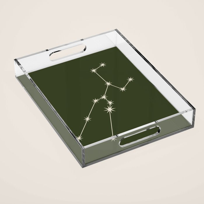 Taurus Zodiac Star Constellation Line Art Moss Green Acrylic Tray Gallery Image 1