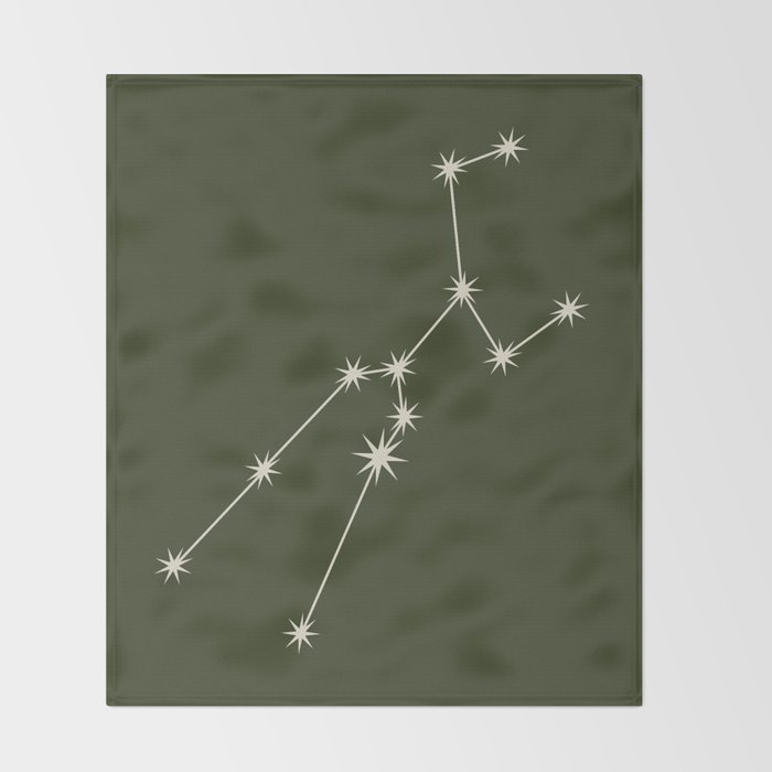 Taurus Zodiac Star Constellation Line Art Moss Green Throw Blanket Gallery Image 2