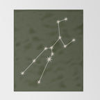 Taurus Zodiac Star Constellation Line Art Moss Green Throw Blanket Gallery Image 2
