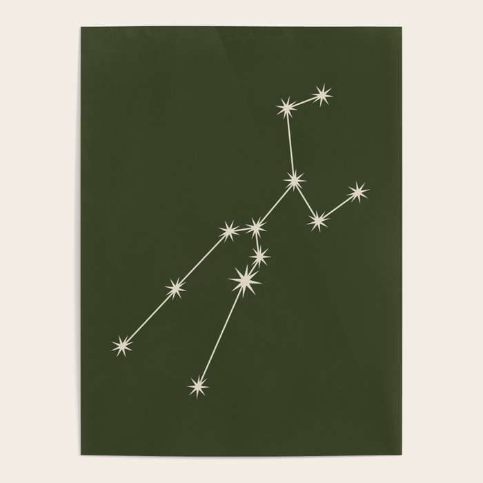 Taurus Zodiac Star Constellation Line Art Moss Green Poster Gallery Image 1