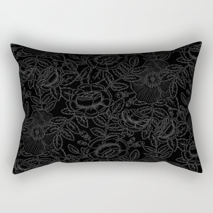 Gothic Country Rose in Black Rectangular Pillow Gallery Image 2