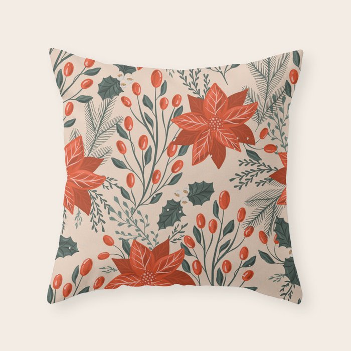 xmas poinsettia Throw Pillow Gallery Image 1