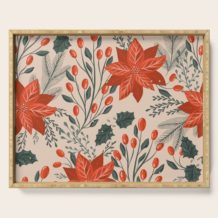 xmas poinsettia Serving Tray Gallery Image 1