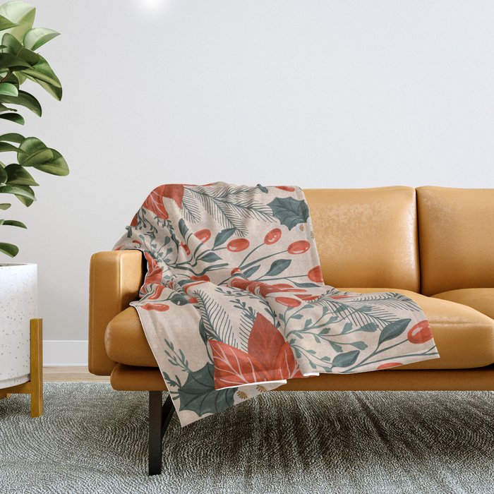 xmas poinsettia Throw Blanket Gallery Image 1