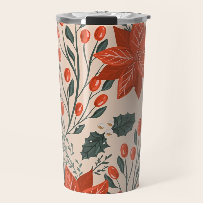xmas poinsettia Travel Mug Gallery Image 1