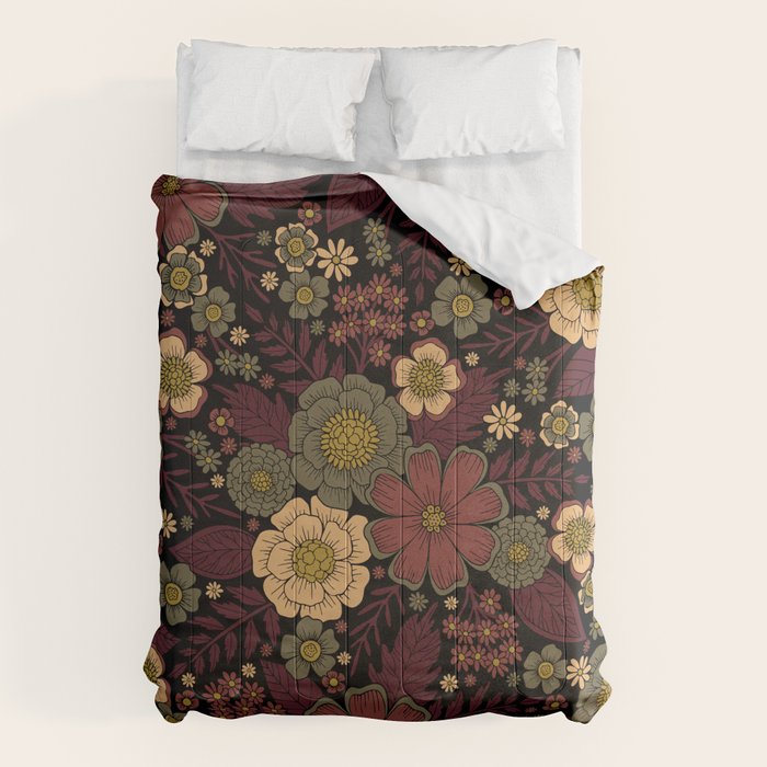 Classy Burgundy, Cream & Sage Green Floral Pattern Comforter Gallery Image 6