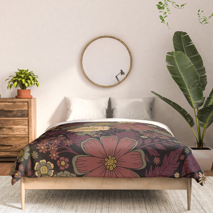 Classy Burgundy, Cream & Sage Green Floral Pattern Comforter Gallery Image 3
