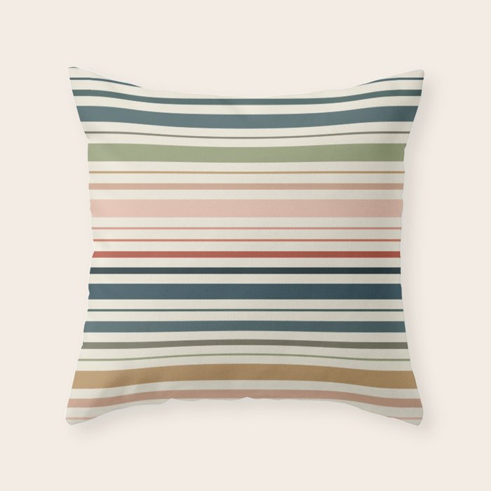 Green Boho Stripes Throw Pillow Gallery Image 1