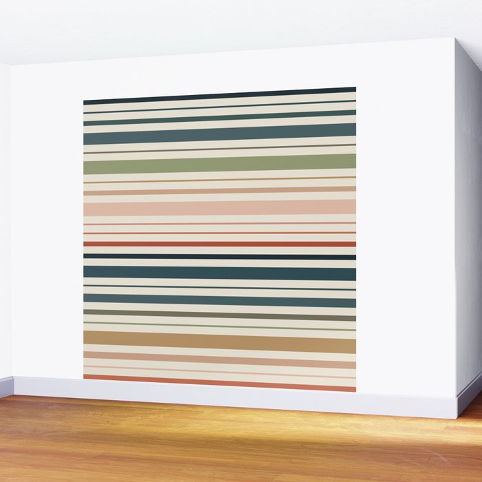Green Boho Stripes Wall Mural Gallery Image 2