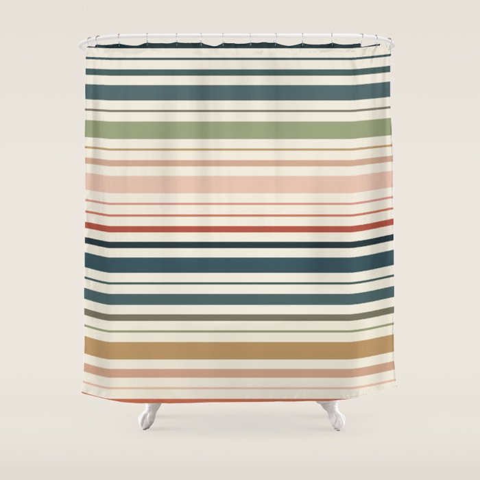 Green Boho Stripes Shower Curtain Gallery Image 1