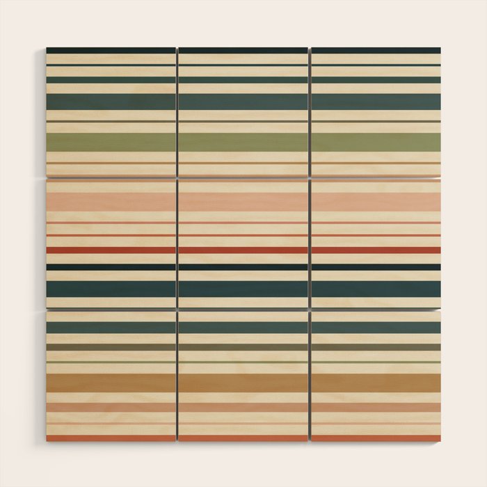 Green Boho Stripes Wood Wall Art Gallery Image 1