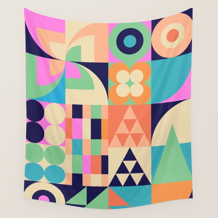 Retro Happy Geometric Combo Wall Tapestry Gallery Image 4