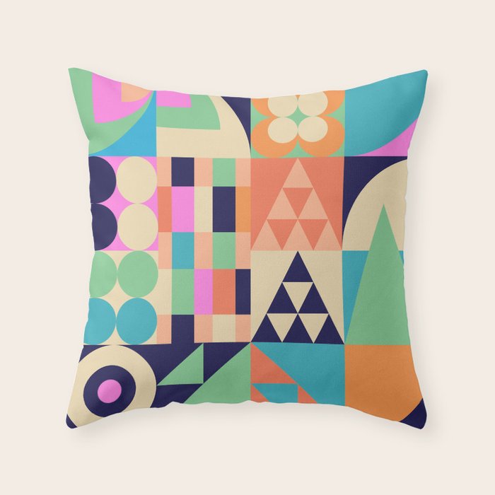 Retro Happy Geometric Combo Throw Pillow Gallery Image 6