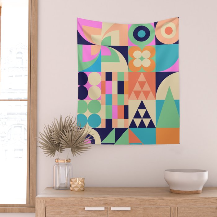 Retro Happy Geometric Combo Wall Tapestry Gallery Image 2