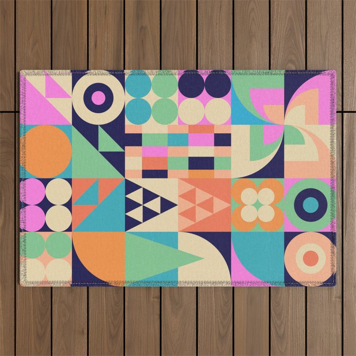 Retro Happy Geometric Combo Outdoor Rug Gallery Image 1