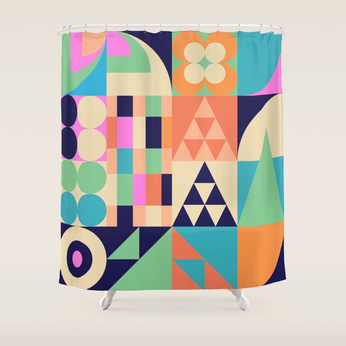 Retro Happy Geometric Combo Shower Curtain Gallery Image 1