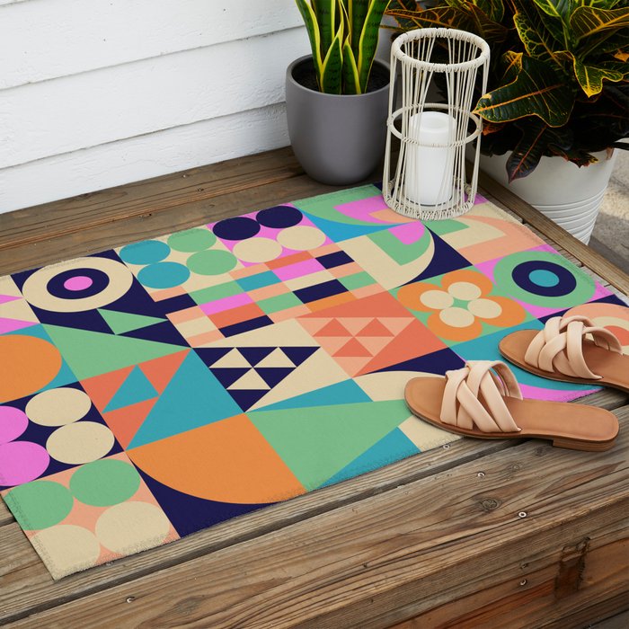Retro Happy Geometric Combo Outdoor Rug Gallery Image 2