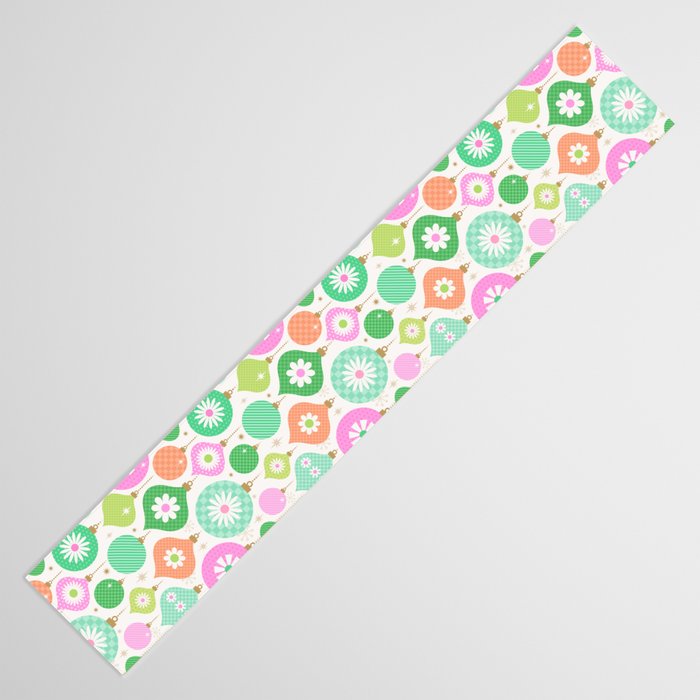 Happy Holidays Retro Ornaments - Pink & Green Table Runner Gallery Image 3