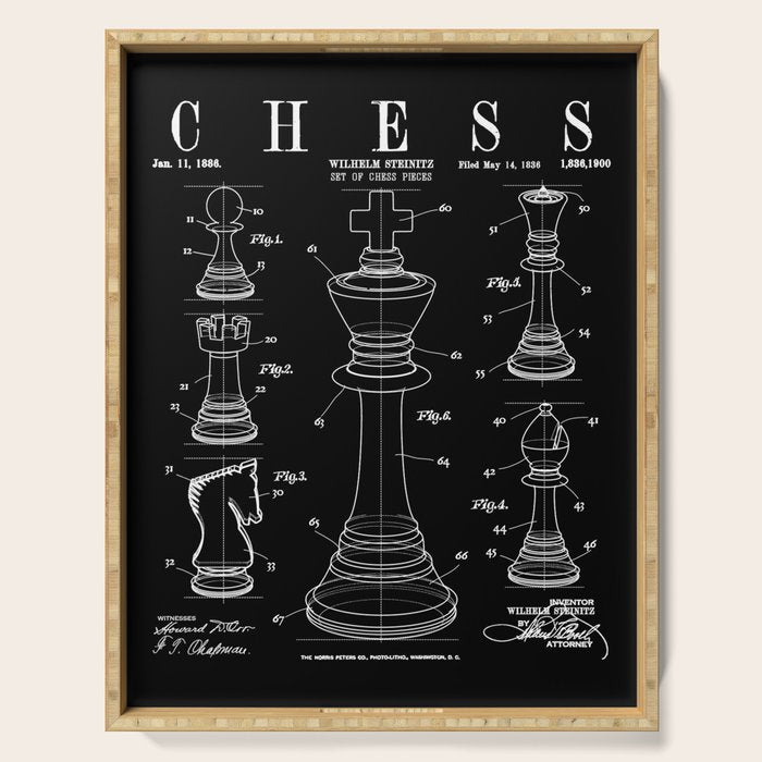 Chess King And Pieces Old Vintage Patent Drawing Print Serving Tray Gallery Image 1