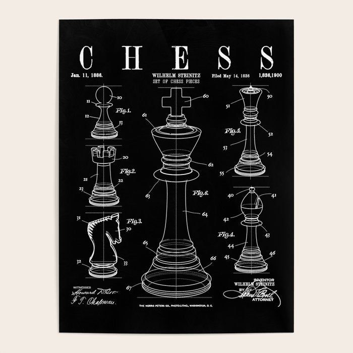 Chess King And Pieces Old Vintage Patent Drawing Print Poster Gallery Image 4