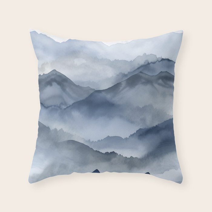Foggy Mountains Wanderlust Blue Boho Throw Pillow Gallery Image 6