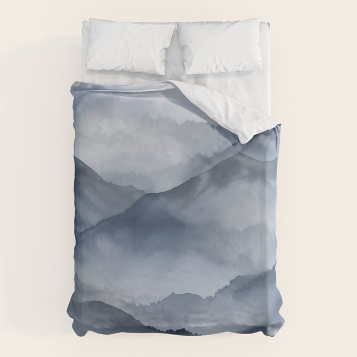 Foggy Mountains Wanderlust Blue Boho Duvet Cover Gallery Image 1