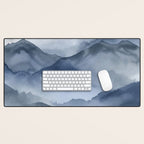 Foggy Mountains Wanderlust Blue Boho Desk Mat Gallery Image 1