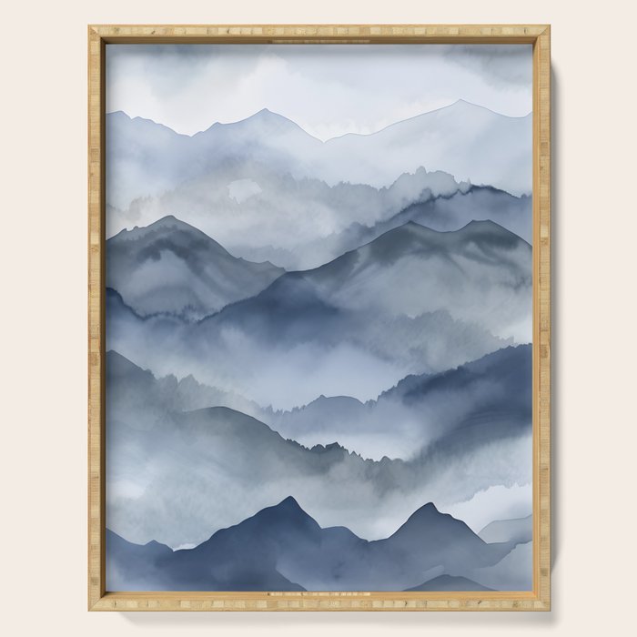 Foggy Mountains Wanderlust Blue Boho Serving Tray Gallery Image 1