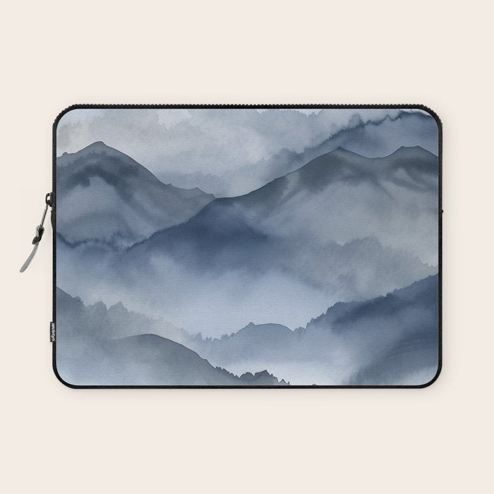 Foggy Mountains Wanderlust Blue Boho Laptop Sleeve Gallery Image 1