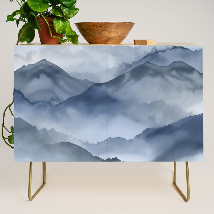 Foggy Mountains Wanderlust Blue Boho Credenza Gallery Image 1