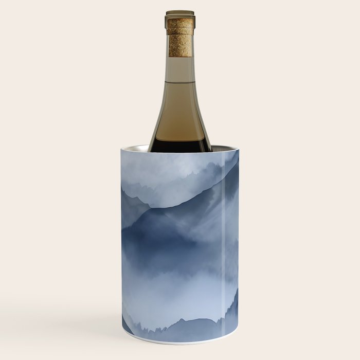 Foggy Mountains Wanderlust Blue Boho Wine Chiller Gallery Image 1