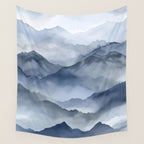 Foggy Mountains Wanderlust Blue Boho Wall Tapestry Gallery Image 4