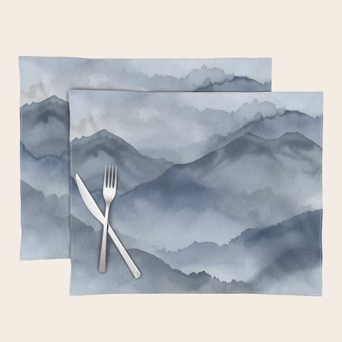 Foggy Mountains Wanderlust Blue Boho Placemat Gallery Image 1